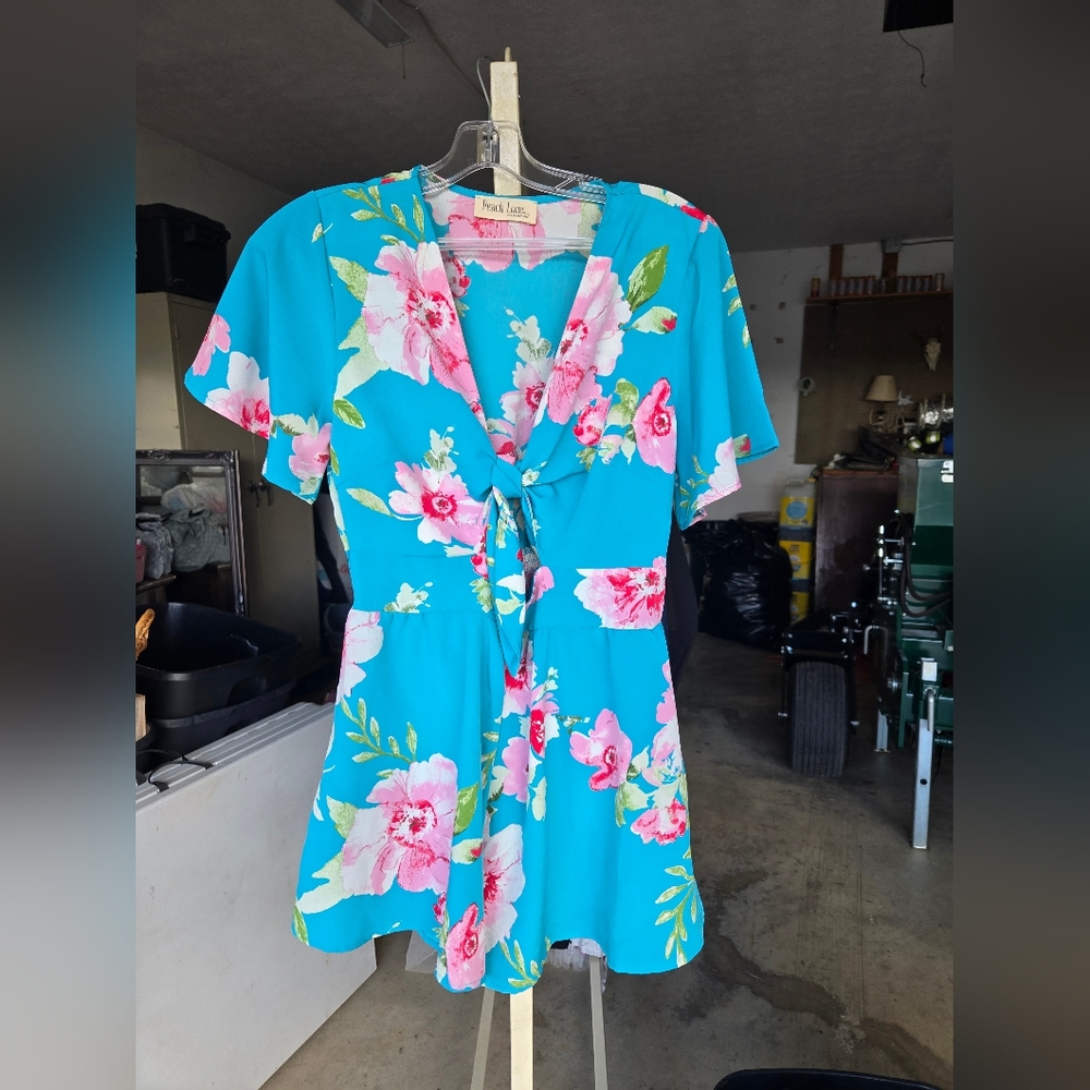 Peach Love California Blue and Pink Floral Dress